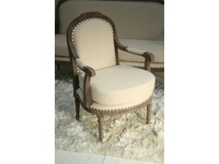 Louis Parlor Style Cream Linen Arm Chair with Nailhead Trim