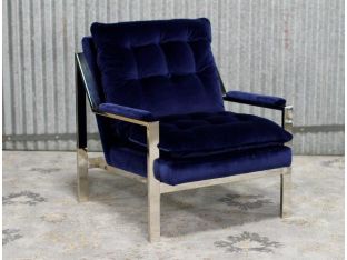Nickel Plated Arm Chair With Navy Velvet Cushions
