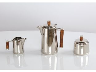 Nickel Tea Set With Bamboo Handles (Set of 3)
