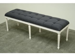 Gray Linen French Style Bench in Antique White Finish