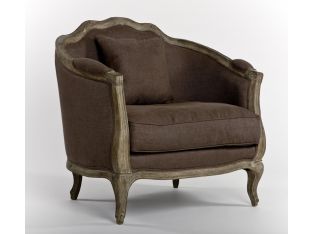Limed Gray French Style Club Chair with Aubergine Linen Upholstery