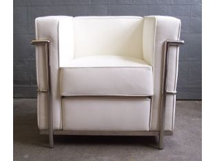 White Leather Corbusier Style Club Chair