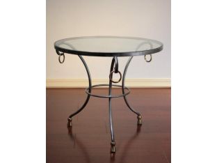 Steel and Brass Gueridon Table with Glass Top