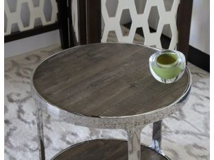 Round Reclaimed Elm and Stainless Steel End Table
