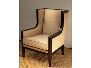 Wing Chair with Copper Noir Wood Frame and Straw Textured Upholstery