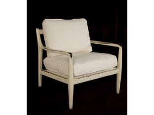 Mid-Century Style Lounge Chair with Distressed Ivory Frame