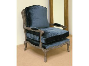 Prussian Blue Velvet Bergere Chair