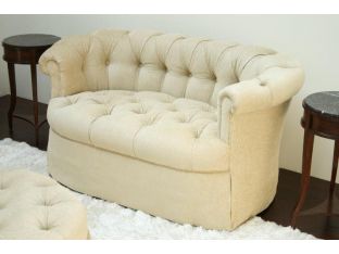 Beige Tufted Loveseat with Skirt