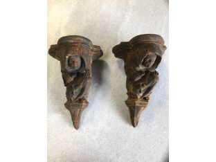 Pair Of Stone Wall Sconces - Monk Holding Scroll
