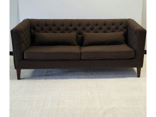 Tufted Brown Sofa with Antique Brass Nailhead Trim