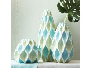 Set of 3 Blue Waves Vases 