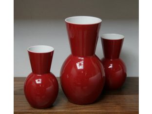 Set of 3 Cranberry Vases